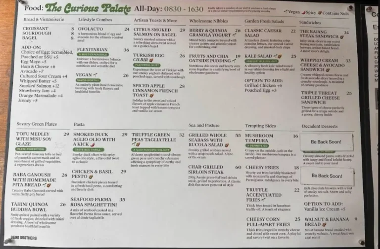 Bean Brothers Menu