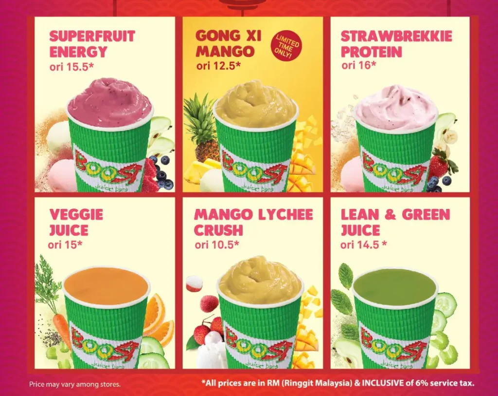 Boost Juice Malaysia Menu