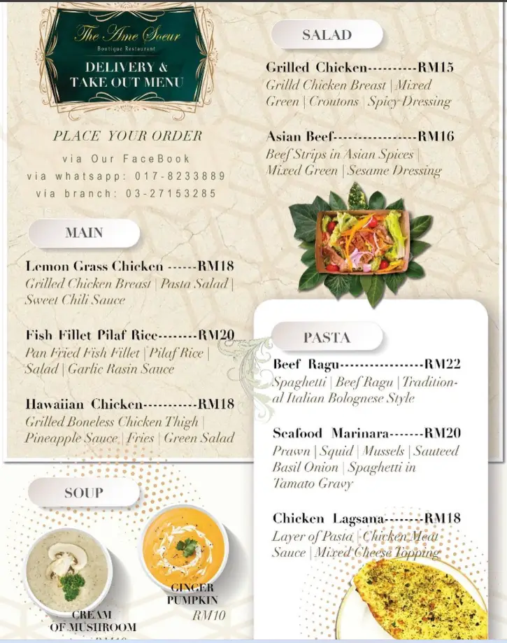 The Ame Soeur Menu Malaysia