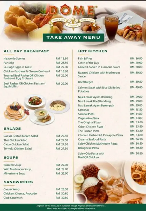 Dome Cafe Malaysia Menu