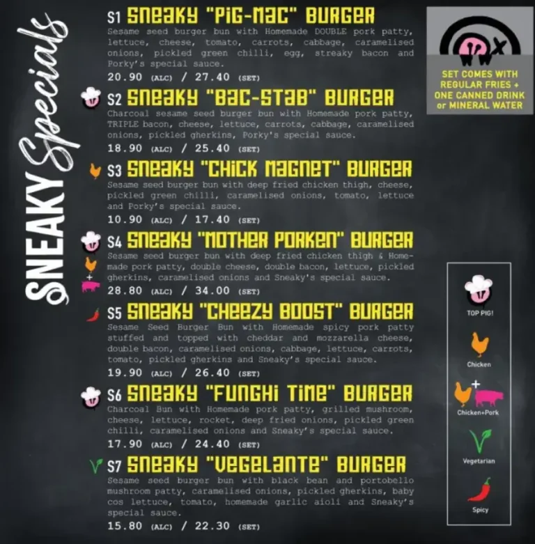 Sneaky Burgers Menu