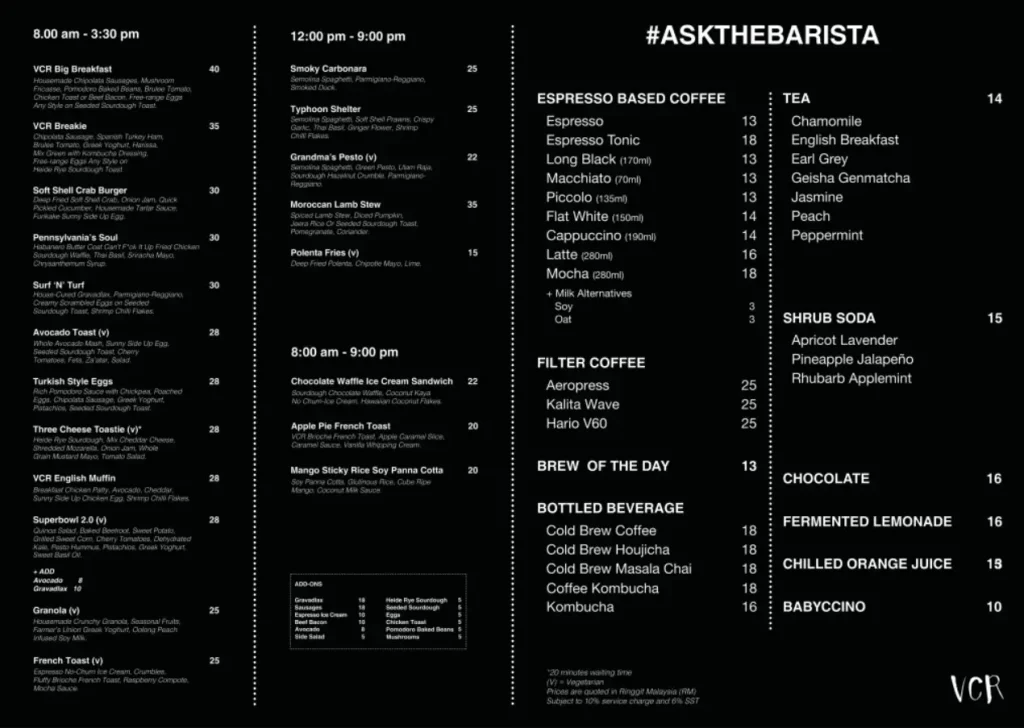 VCR Malaysia Menu